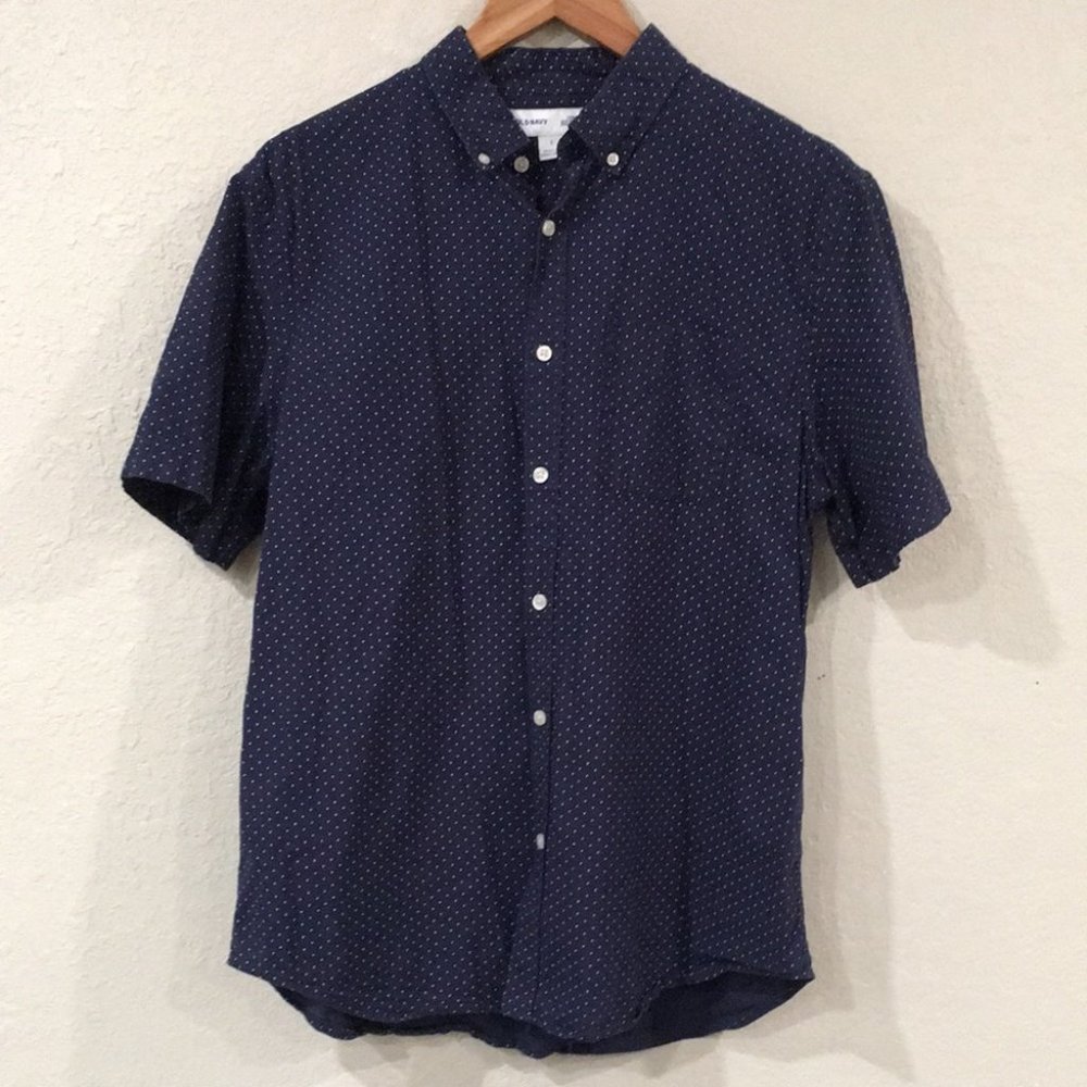 Old Navy Mens Sz L Slim Fit Polka Dot Short Sleeve Button Up Shirt